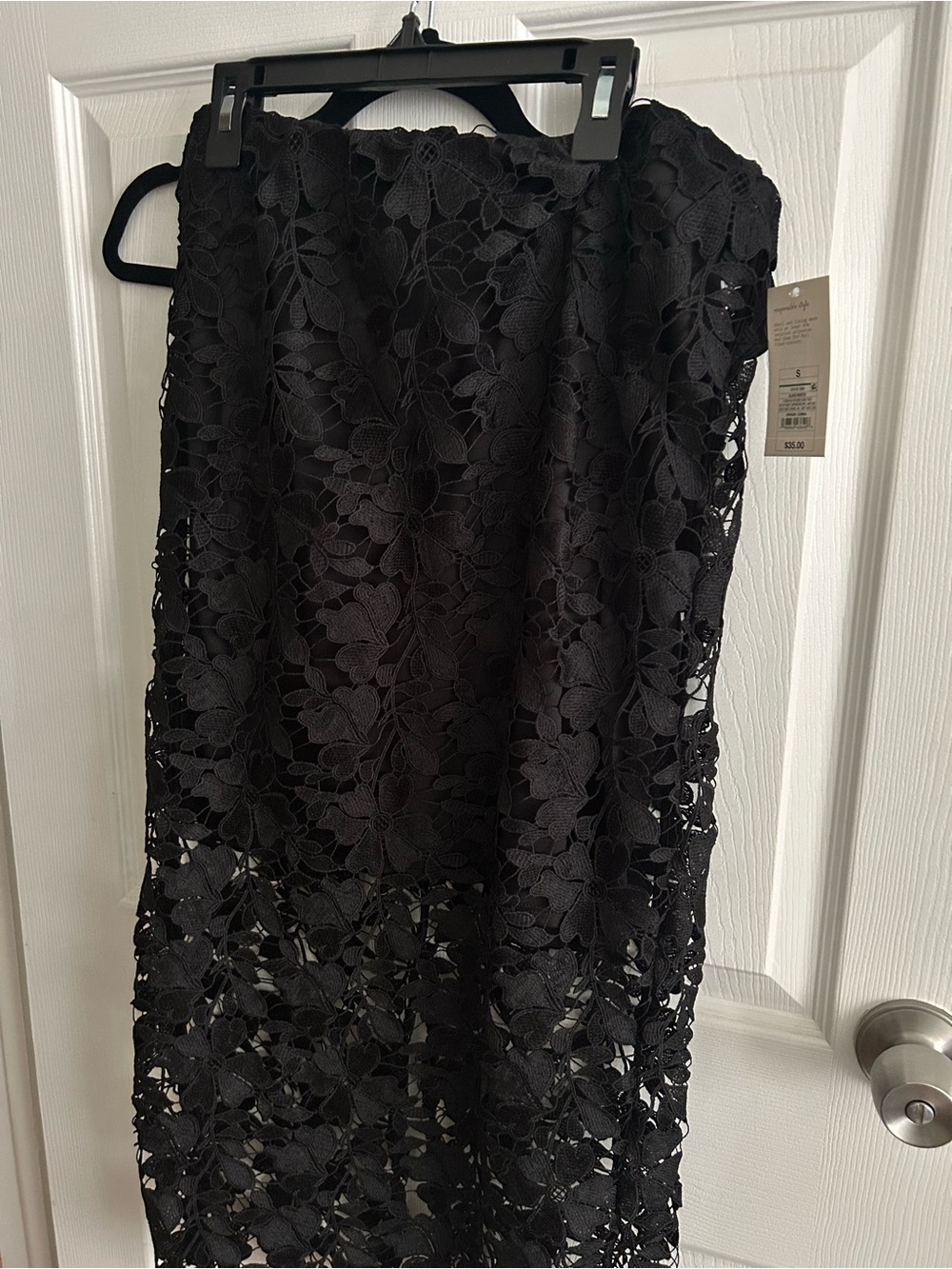 a new day Black Floral Lace Midi Skirt